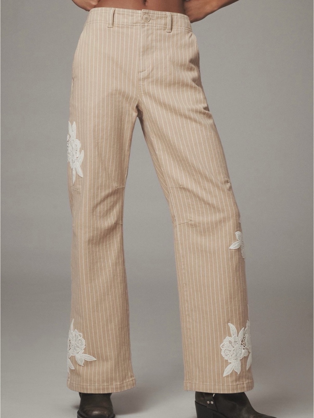NWT Tall Inseam Pinstripe Pants with White Lace Detail